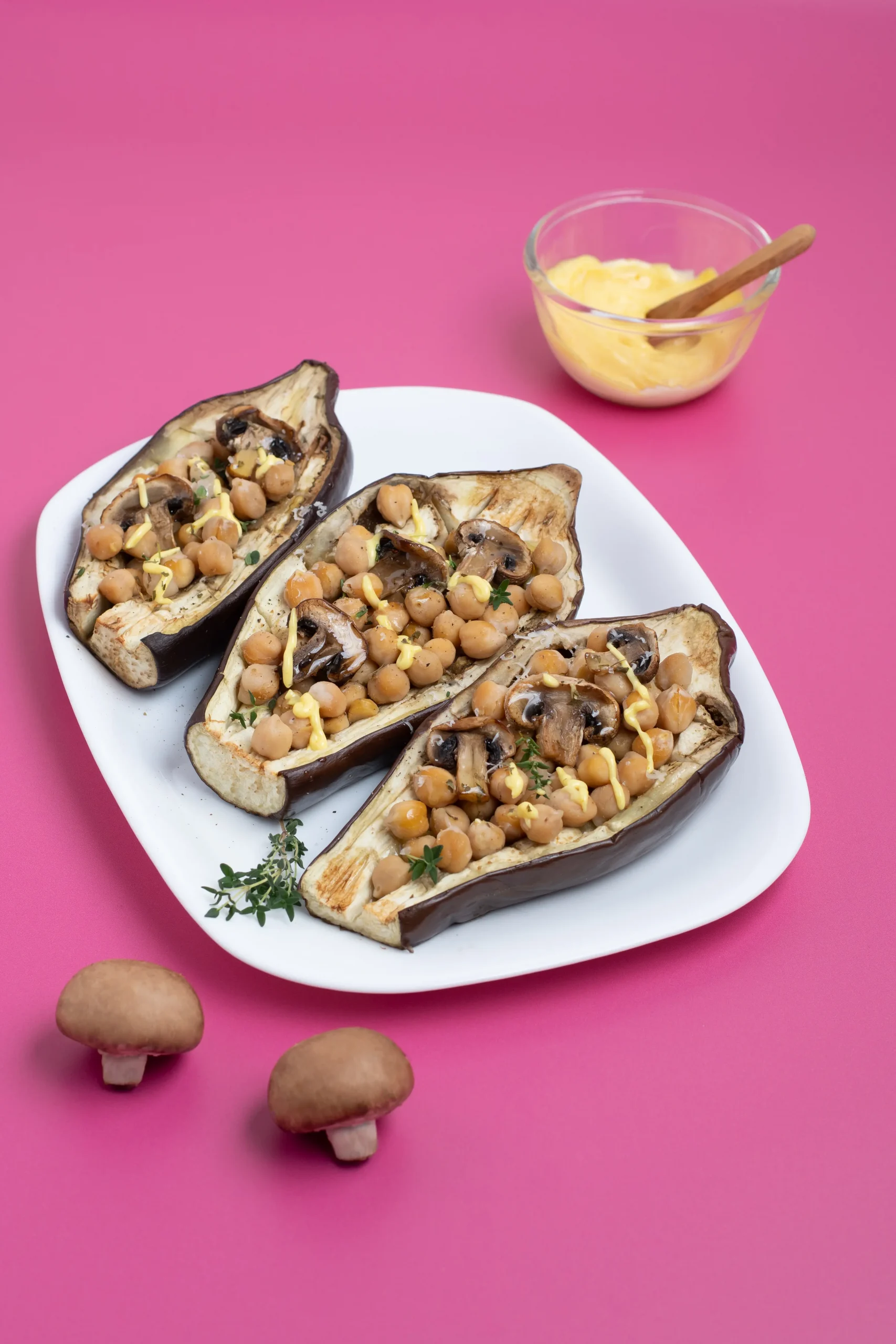 Stuffed Aubergine with Mushrooms and Chickpeas - European Mushrooms