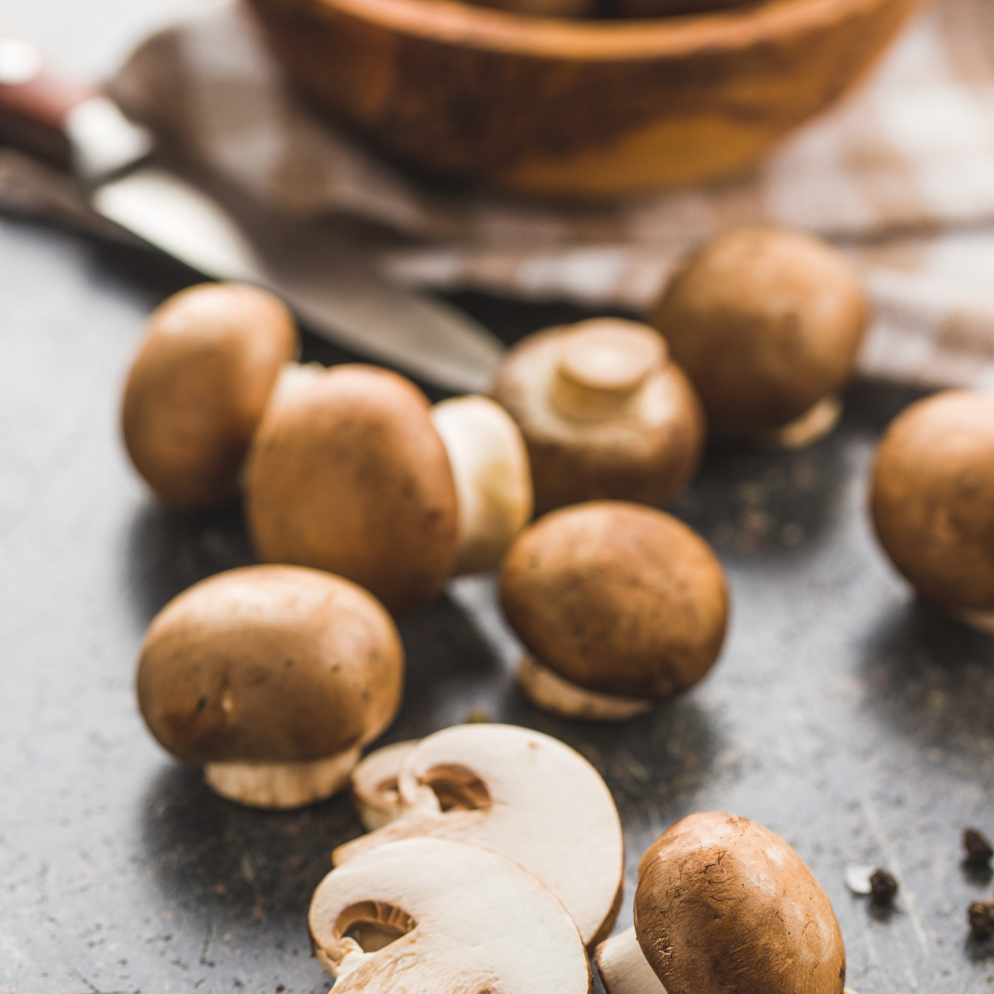 Fresh champignon mushrooms.