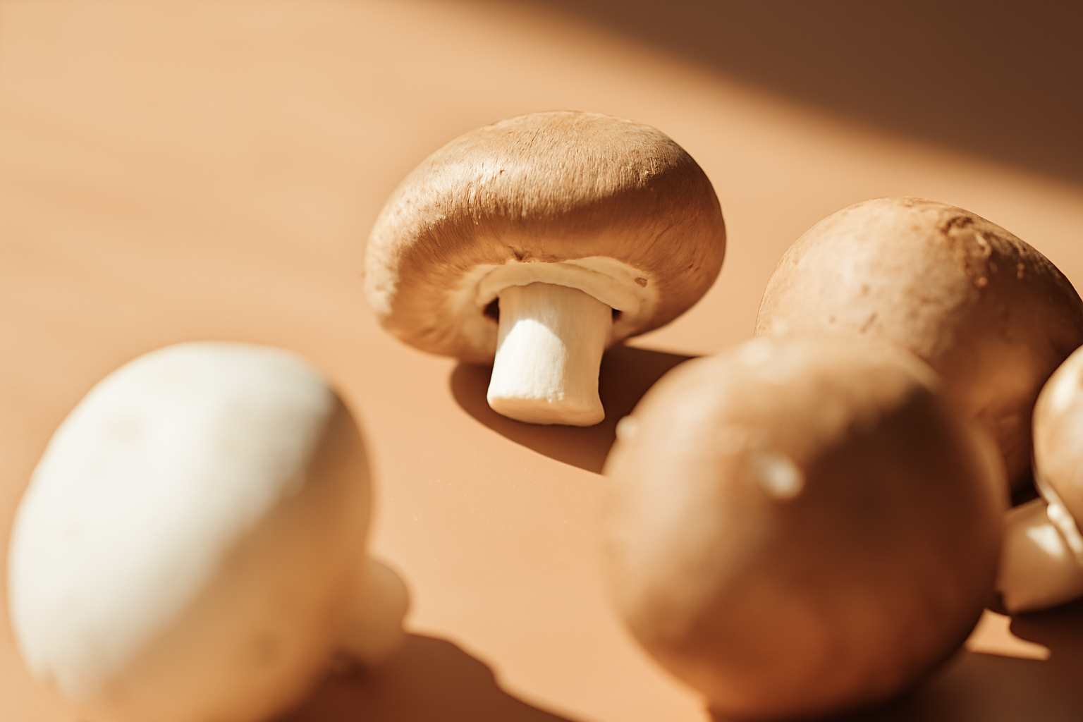 Button mushrooms in the sun