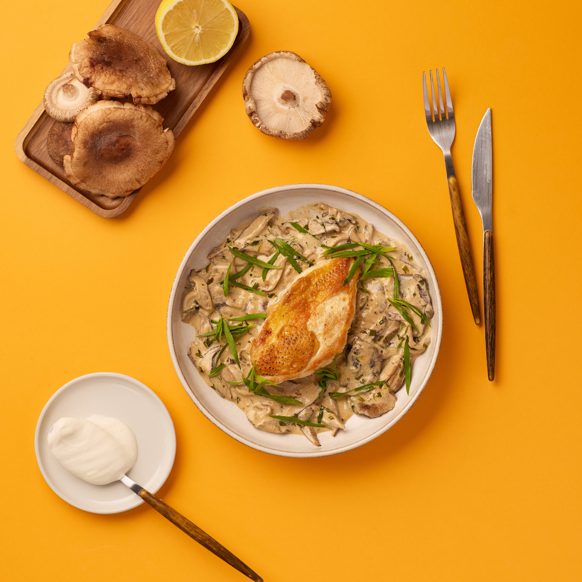 Chicken in creamy and garlicky mushroom sauce
